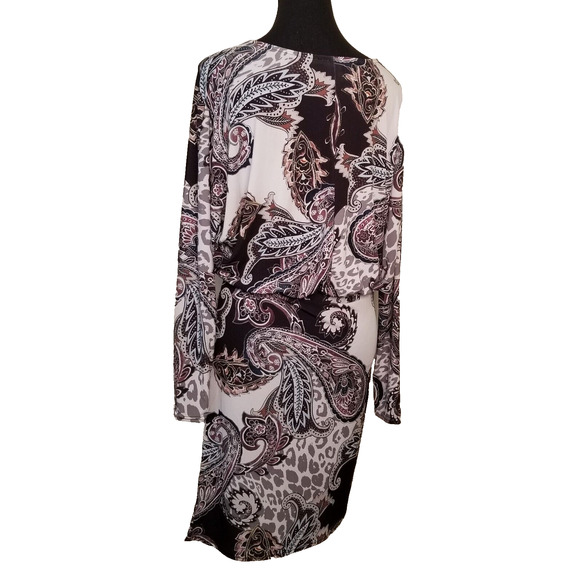 VENUS Career Casual Party Paisley Long Slv V-neck Elastic Waist Multicolor Sz M - Picture 5 of 8